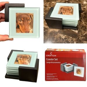 ✨ NEW in Box Crofton Glass Photo Coaster Set – 5-Piece Gift Set ✨